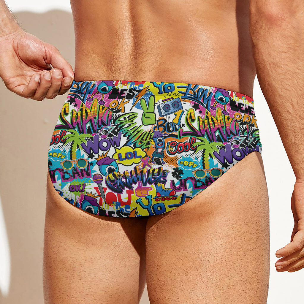 Colorful Graffiti Pattern Print Men's Swim Briefs