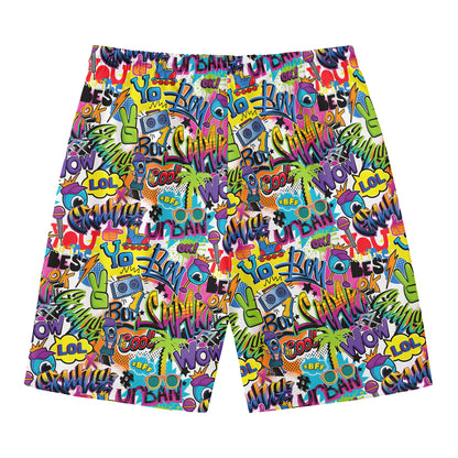 Colorful Graffiti Pattern Print Men's Swim Trunks