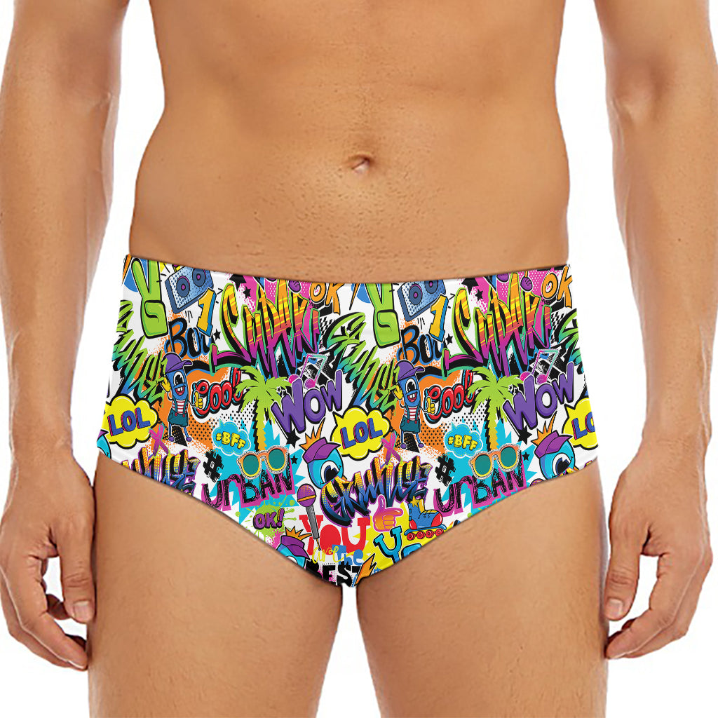 Colorful Graffiti Pattern Print Men's Triangle Swim Briefs