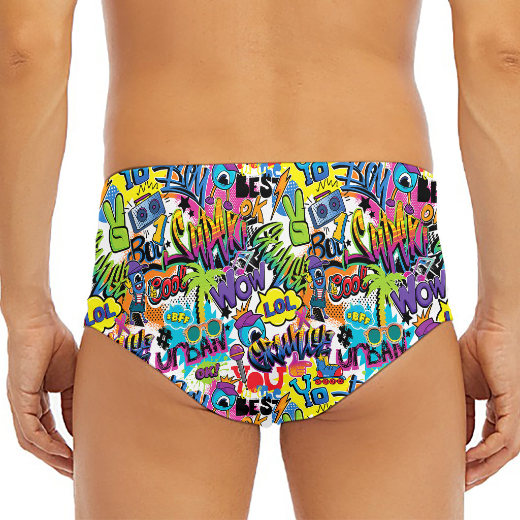 Colorful Graffiti Pattern Print Men's Triangle Swim Briefs