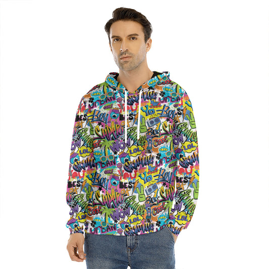 Colorful Graffiti Pattern Print Men's Velvet Pullover Hoodie
