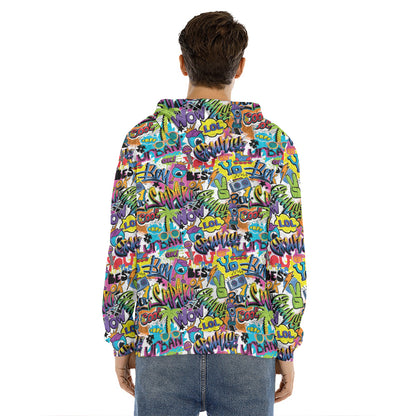 Colorful Graffiti Pattern Print Men's Velvet Pullover Hoodie