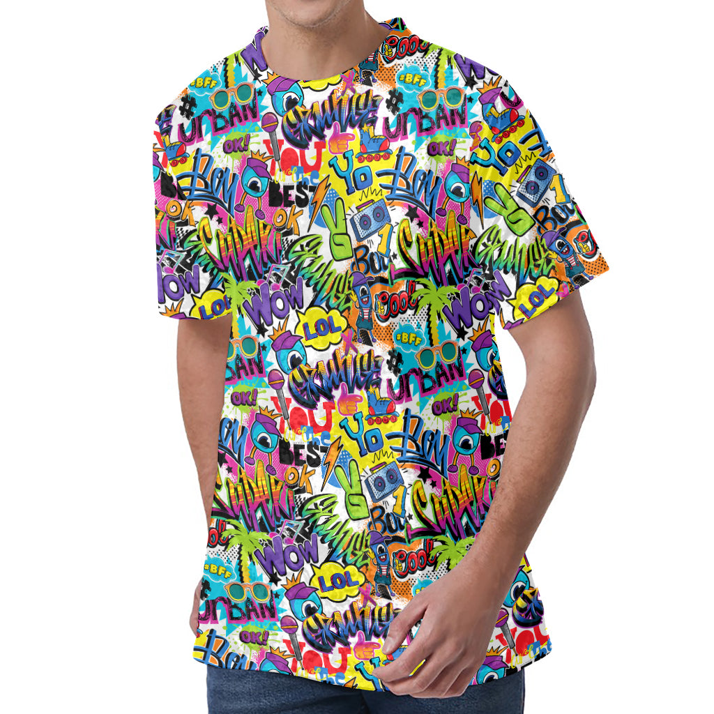 Colorful Graffiti Pattern Print Men's Velvet T-Shirt