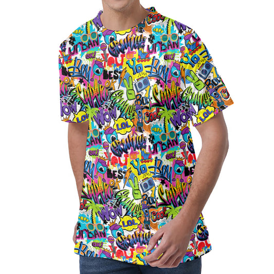 Colorful Graffiti Pattern Print Men's Velvet T-Shirt