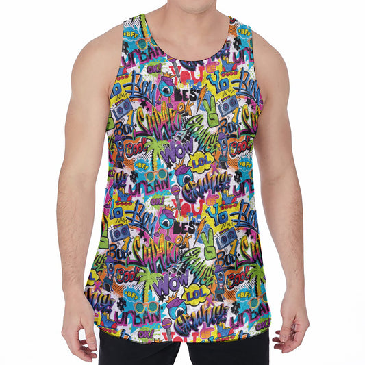 Colorful Graffiti Pattern Print Men's Velvet Tank Top