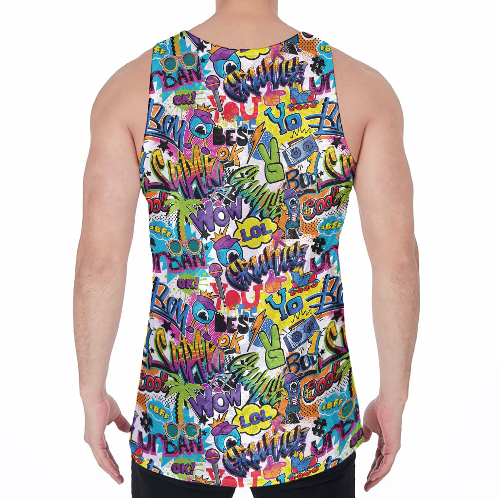Colorful Graffiti Pattern Print Men's Velvet Tank Top
