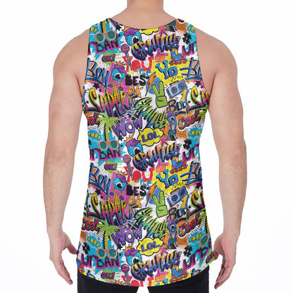 Colorful Graffiti Pattern Print Men's Velvet Tank Top