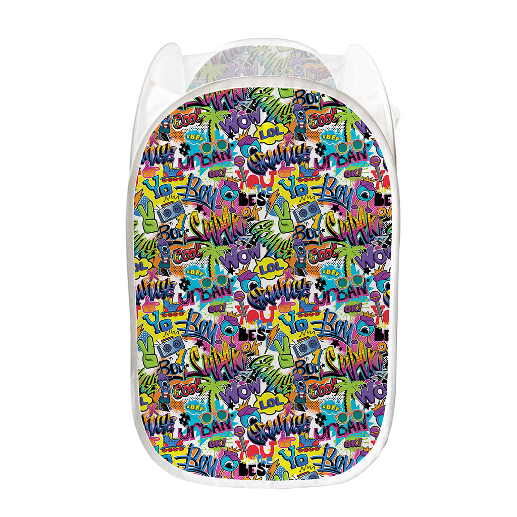 Colorful Graffiti Pattern Print Mesh Laundry Hamper