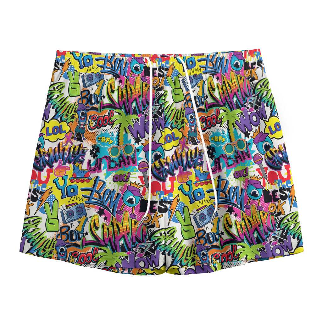 Colorful Graffiti Pattern Print Mesh Shorts