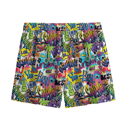 Colorful Graffiti Pattern Print Mesh Shorts