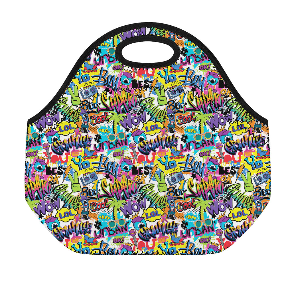 Colorful Graffiti Pattern Print Neoprene Lunch Bag