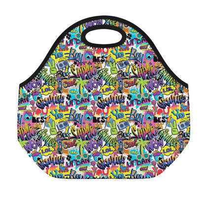 Colorful Graffiti Pattern Print Neoprene Lunch Bag