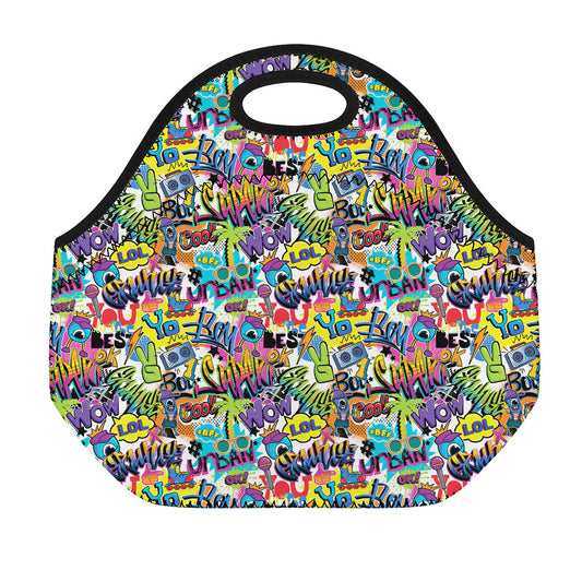 Colorful Graffiti Pattern Print Neoprene Lunch Bag