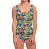 Colorful Graffiti Pattern Print One Piece Swimsuit