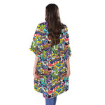 Colorful Graffiti Pattern Print Open Front Beach Cover Up