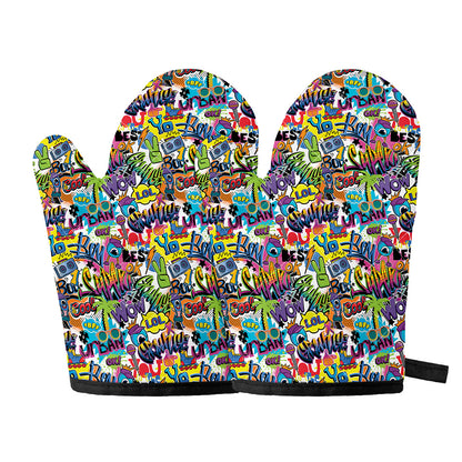 Colorful Graffiti Pattern Print Oven Mitts