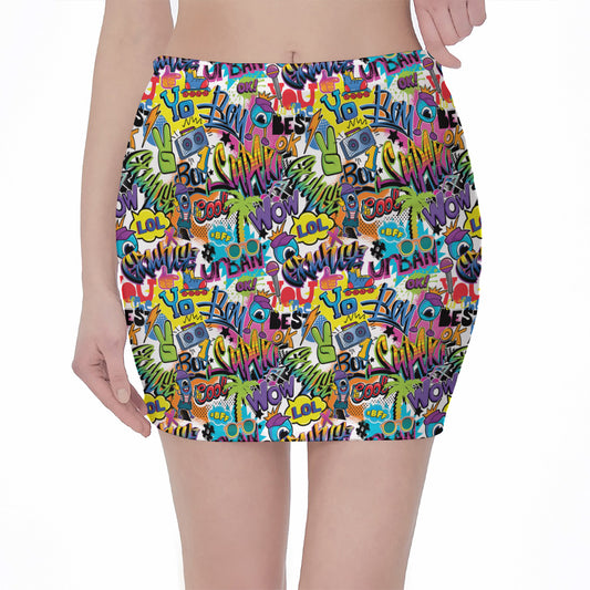 Colorful Graffiti Pattern Print Pencil Mini Skirt