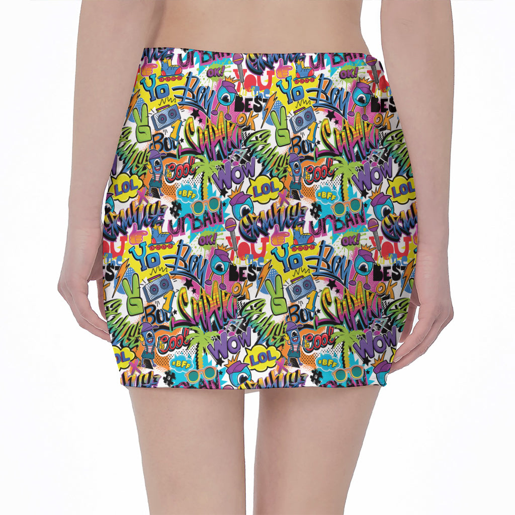 Colorful Graffiti Pattern Print Pencil Mini Skirt