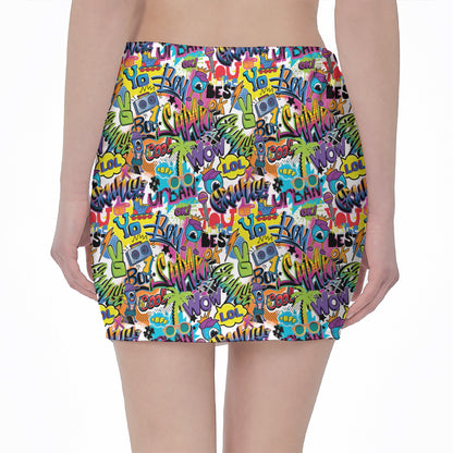 Colorful Graffiti Pattern Print Pencil Mini Skirt