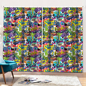 Colorful Graffiti Pattern Print Pencil Pleat Curtains