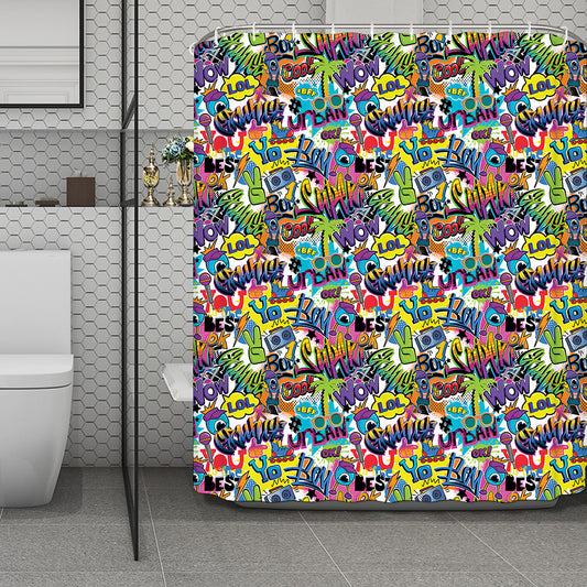 Colorful Graffiti Pattern Print Polyester Shower Curtain