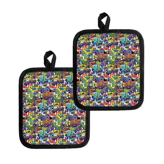 Colorful Graffiti Pattern Print Pot Holders