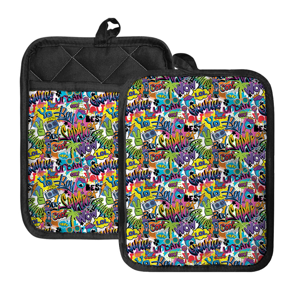 Colorful Graffiti Pattern Print Pot Holders With Pocket