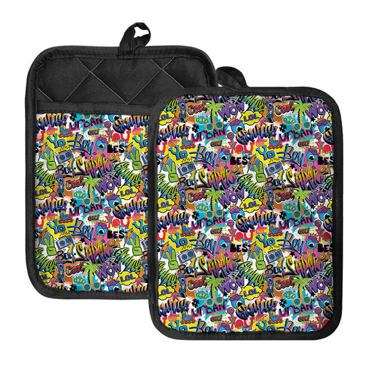 Colorful Graffiti Pattern Print Pot Holders With Pocket
