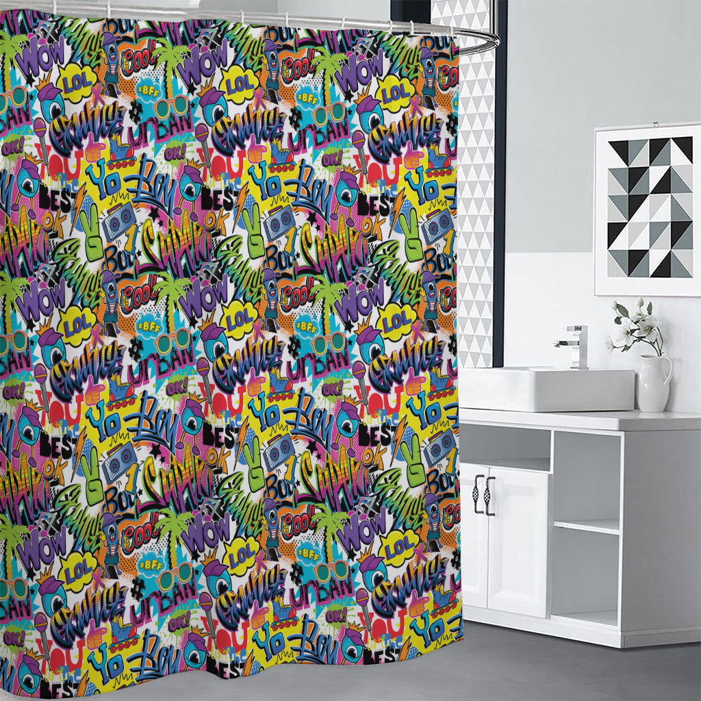 Colorful Graffiti Pattern Print Premium Shower Curtain