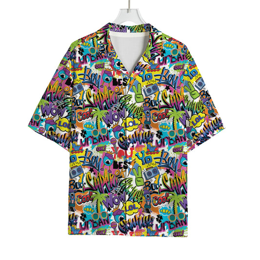 Colorful Graffiti Pattern Print Rayon Hawaiian Shirt
