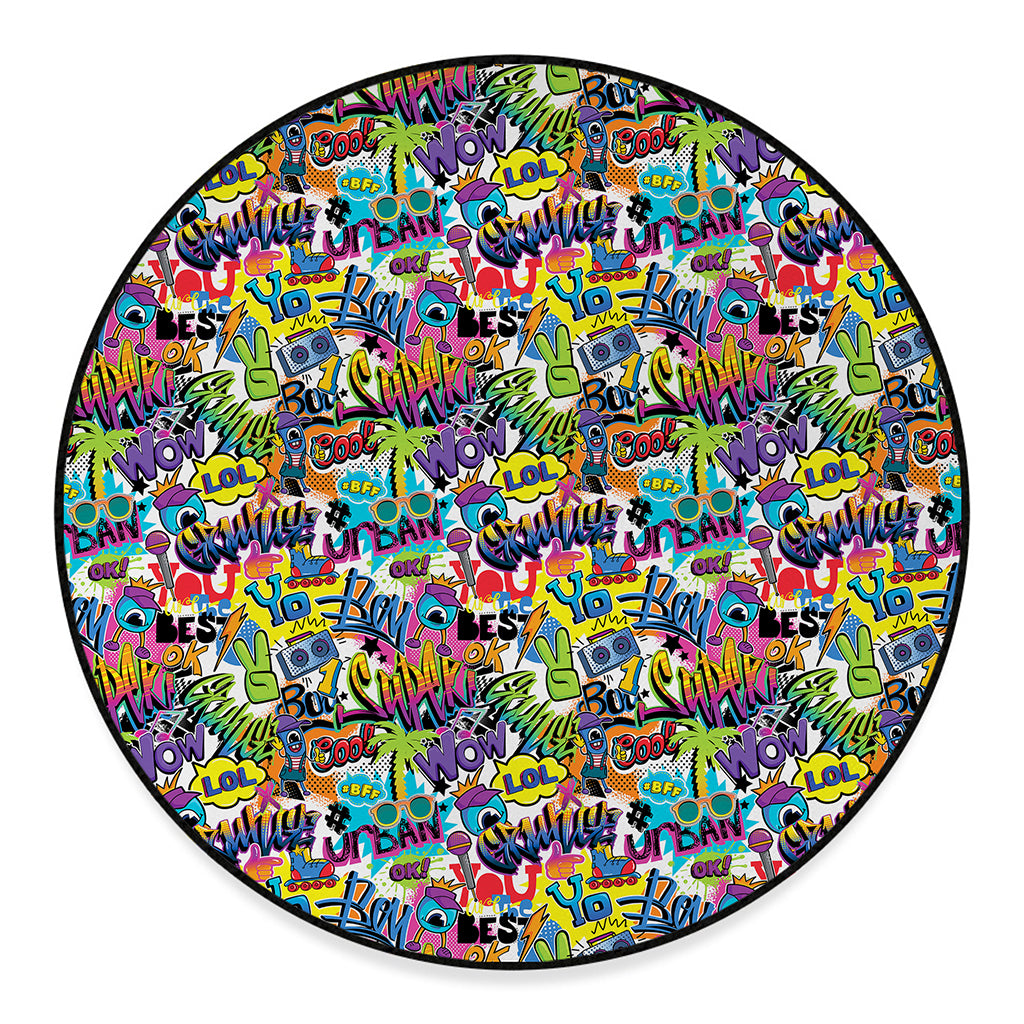 Colorful Graffiti Pattern Print Round Floor Mat
