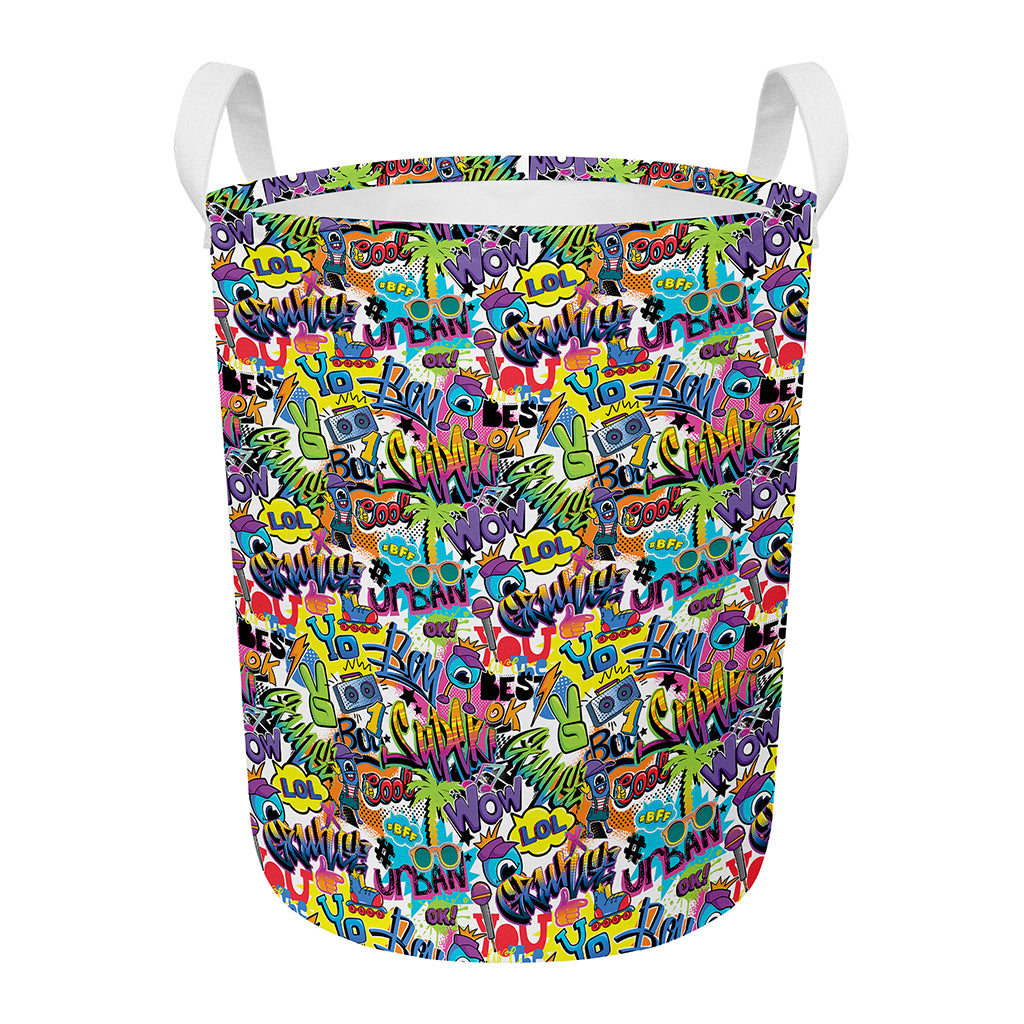Colorful Graffiti Pattern Print Round Laundry Basket