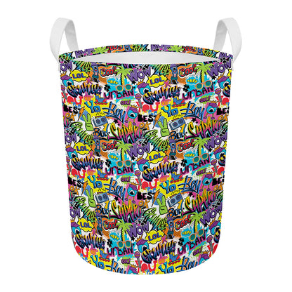 Colorful Graffiti Pattern Print Round Laundry Basket