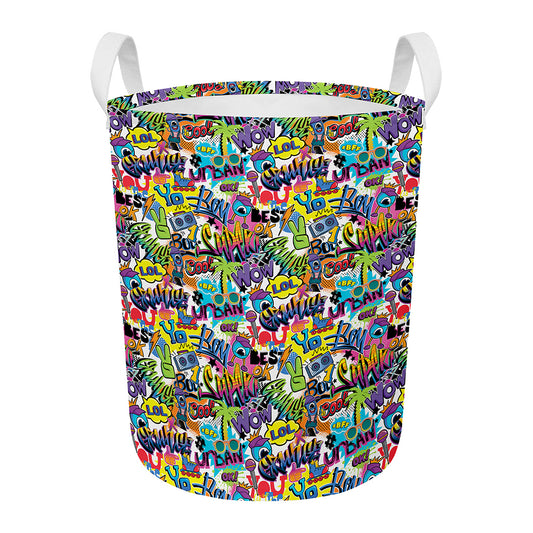 Colorful Graffiti Pattern Print Round Laundry Basket