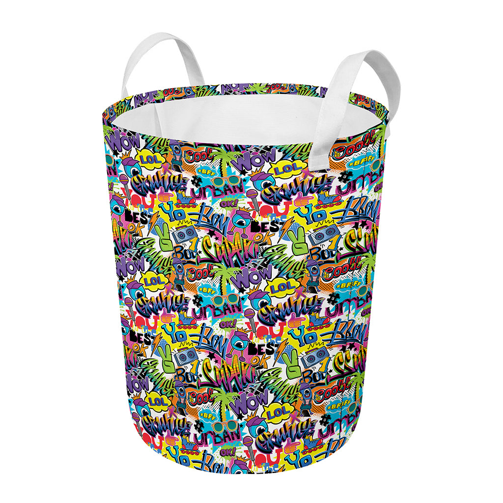 Colorful Graffiti Pattern Print Round Laundry Basket