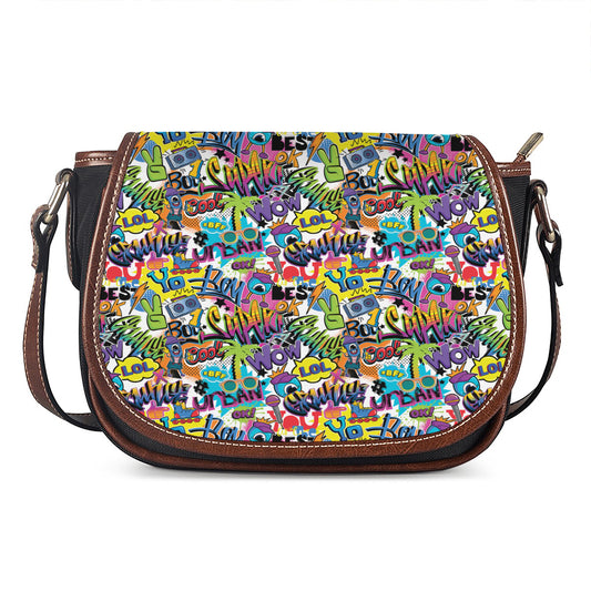 Colorful Graffiti Pattern Print Saddle Bag
