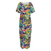 Colorful Graffiti Pattern Print Short Sleeve Long Nightdress