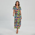 Colorful Graffiti Pattern Print Short Sleeve Maxi Dress