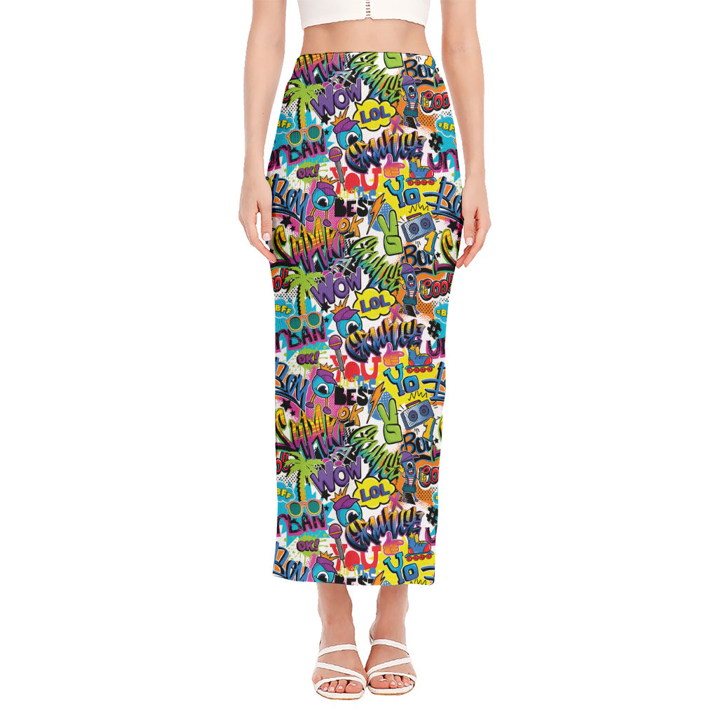 Colorful Graffiti Pattern Print Side Slit Maxi Skirt