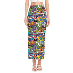 Colorful Graffiti Pattern Print Side Slit Maxi Skirt