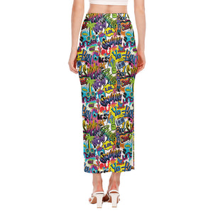 Colorful Graffiti Pattern Print Side Slit Maxi Skirt