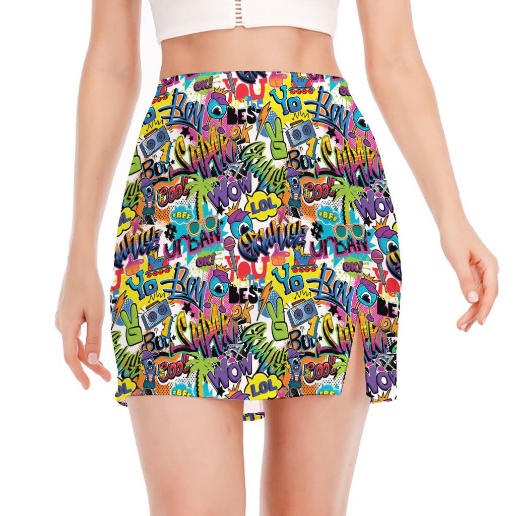 Colorful Graffiti Pattern Print Side Slit Mini Skirt