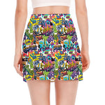 Colorful Graffiti Pattern Print Side Slit Mini Skirt