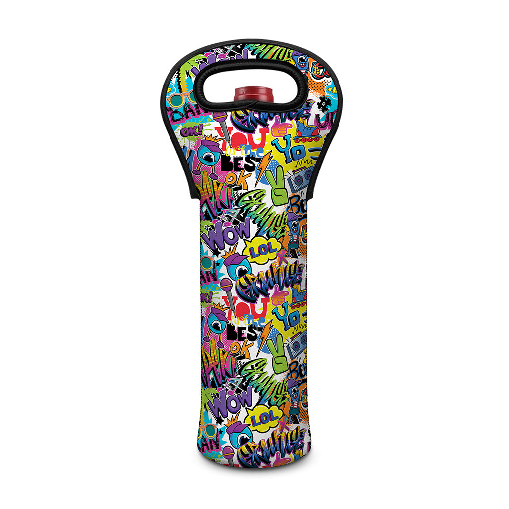 Colorful Graffiti Pattern Print Single Neoprene Wine Tote