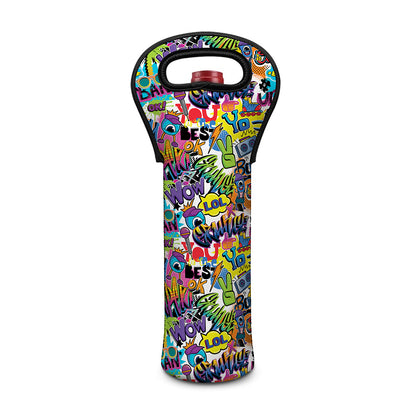 Colorful Graffiti Pattern Print Single Neoprene Wine Tote