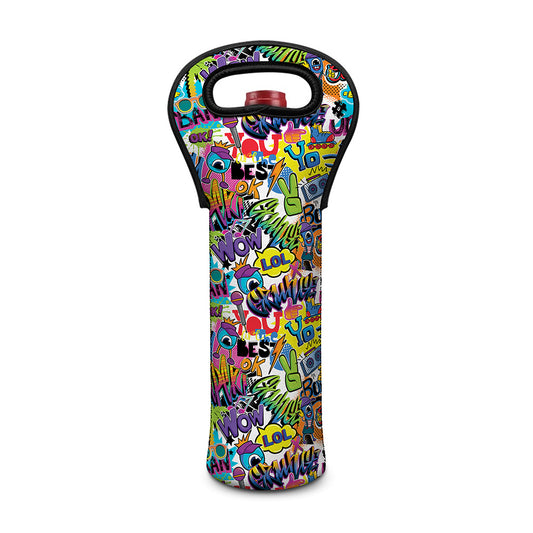 Colorful Graffiti Pattern Print Single Neoprene Wine Tote