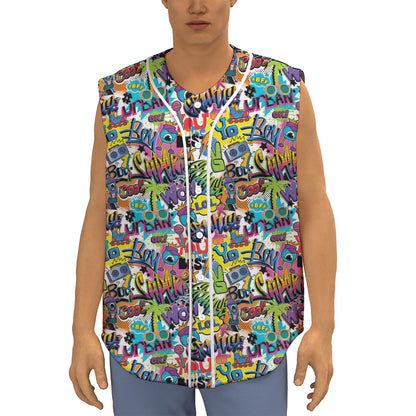 Colorful Graffiti Pattern Print Sleeveless Baseball Jersey
