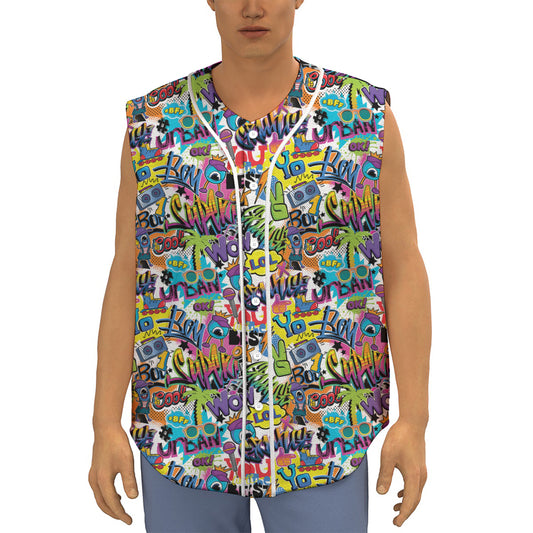 Colorful Graffiti Pattern Print Sleeveless Baseball Jersey