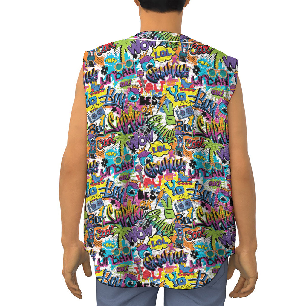 Colorful Graffiti Pattern Print Sleeveless Baseball Jersey