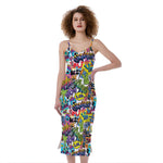 Colorful Graffiti Pattern Print Slim Fit Midi Cami Dress